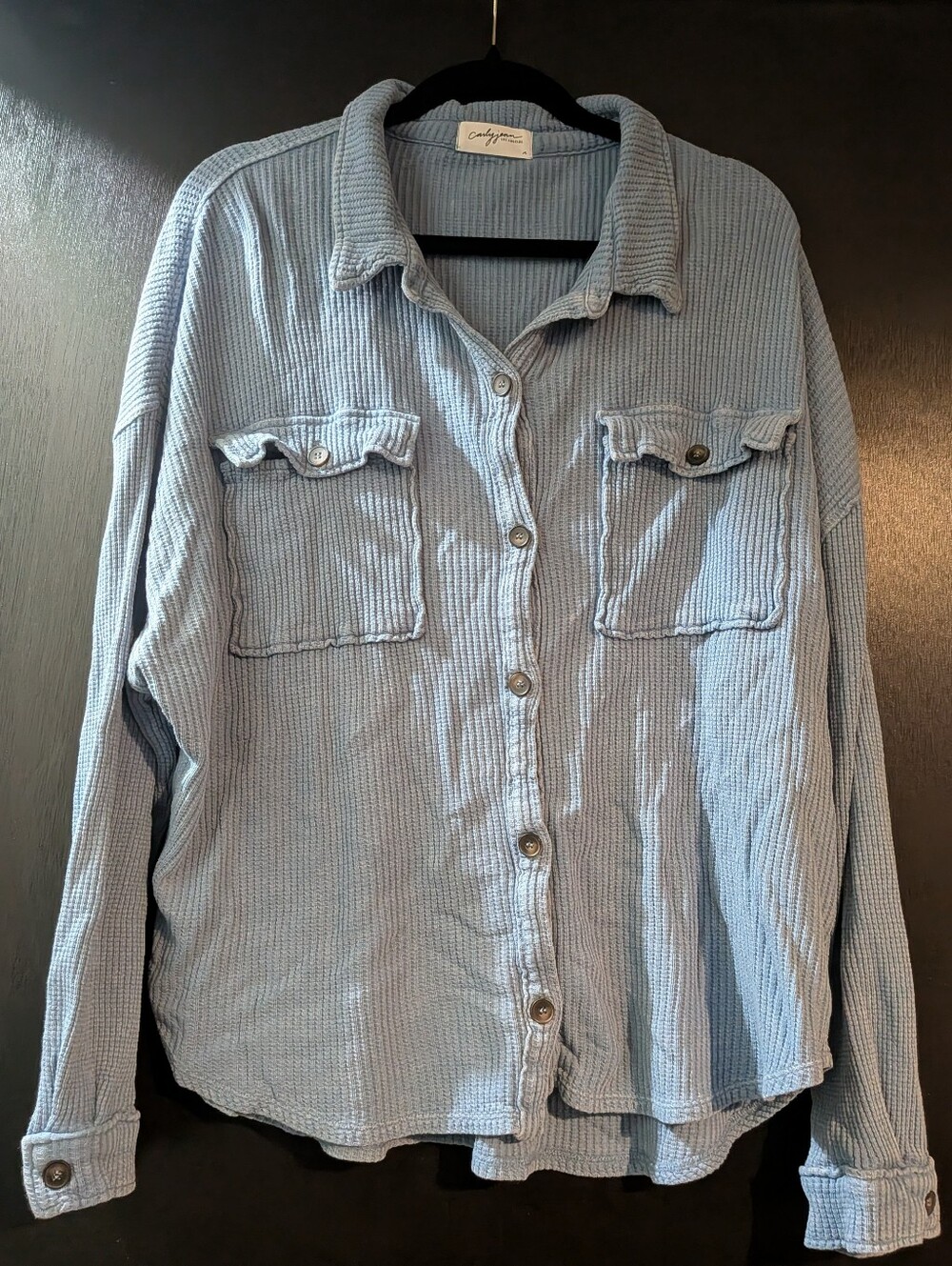 Carly Jean Light Blue Women's Button-Up Waffle Shirt